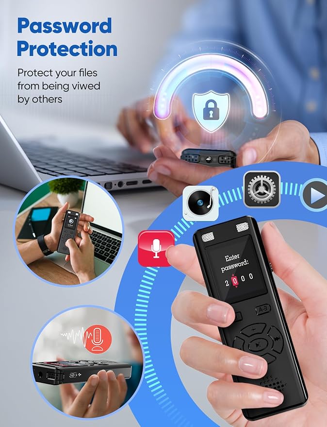 Voice Recorder - 128GB 9280 Hours Voice Activated Recorder Device with Playback, Noise Reduction, MP3 Player & Password - for Lectures, Meetings, Interviews