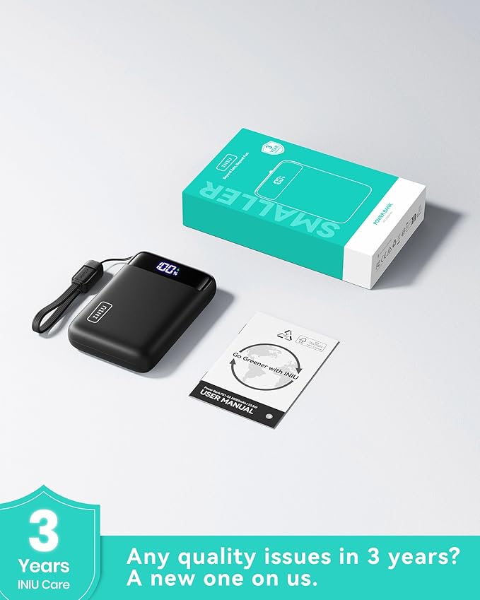 INIU Smallest 20000mAh Power Bank, 22.5W PD Fast Charging Portable Charger with Detachable Cable, Flight-Safe Battery Pack with LED Display for Travel Xiaomi iPhone 17 16 Samsung S26 Google iPad etc