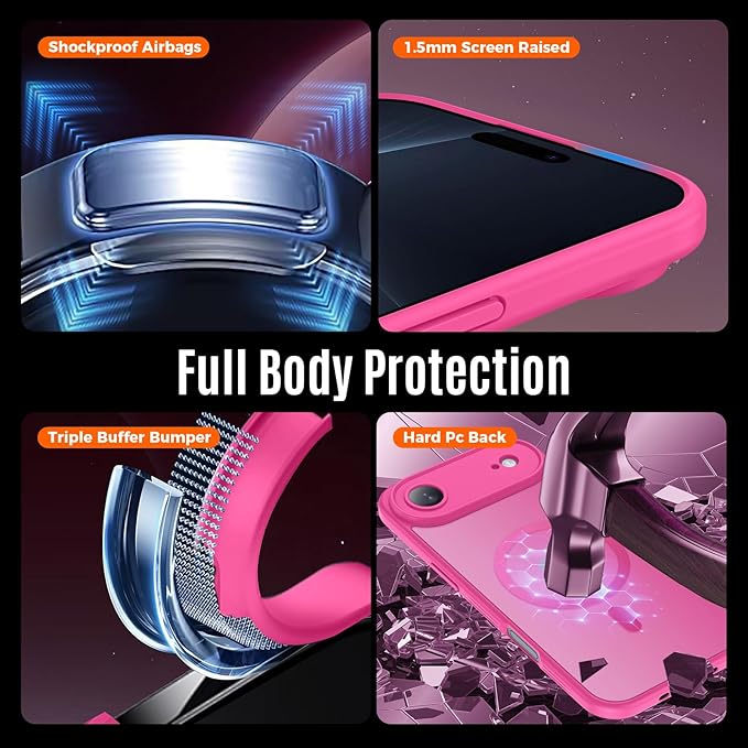 Symcele Designed for iPhone Air Case, Compatible with MagSafe, [Camera Protection] [15FT Military Drop Protection] Shockproof Translucent Matte Anti-Slip Thin Slim Phone Case, 6.5", Hot Pink