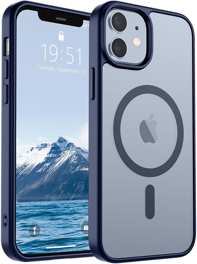 SUPFINE Magnetic for iPhone 12 Case/iPhone 12 Pro Case (Compatible with MagSafe)(Military Grade Drop Protection) Slim Translucent Matte Shockproof with Anti-Fingerprint Phone Case,Navy Blue