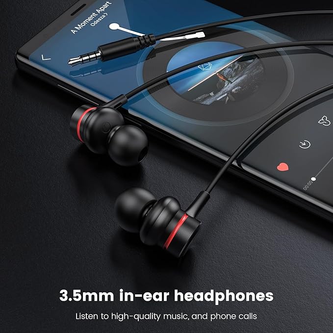 MOSWAG Wired Earbuds with Microphone, 3.5mm in-Ear Headphones with Noise Isolating Fit & Clear Sound, Comfortable Ergonomic Earpieces for Phone Calls, Music, and Online Classes