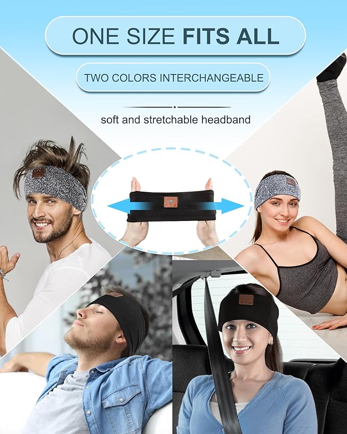 2-Pack Sleeping Headphones, Headband Headphones with Ultra-Thin HD Stereo Speaker, Bluetooth Headband for Sports, Workouts, Insomnia, Yoga, Air Travel, Meditation - Black&Pattern Red