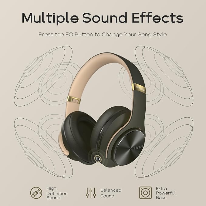 DOQAUS Bluetooth Headphones Over Ear, 90H Playtime, 3 EQ Modes, HiFi Audio, ENC Mic, Reinforced Durable Frame & Soft Earpads for Extended Wear, Phone, PC, Travel