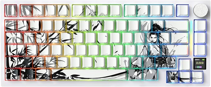 ATTACK SHARK X820 Ultra 75% Wireless Gaming Mechanical Keyboard Hot-Swappable Gasket Mount RGB Backlit BT/2.4G/Wired Custom Keyboard with Smart TFT Display&Knob QMK Driver-Ink Bamboo&Gift Switch