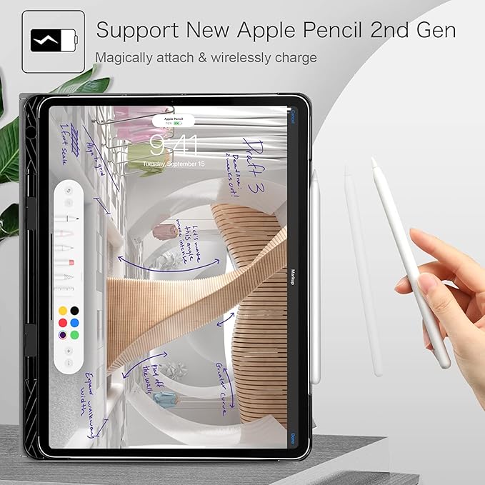 Fintie Folio Case for iPad Pro 12.9" 6th Generation 2022, Multi-Angle Smart Stand Cover w/Pencil Holder & Pocket, Also Fit iPad Pro 12.9 2021 5th & 2020 4th & 2018 3rd Gen, Cloudy Marble