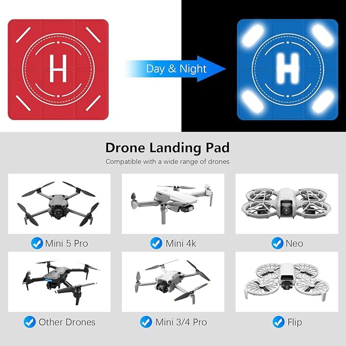 FPVtosky Drone Landing Pad Weighted, Nighttime Reflective & Foldable Launch Pad, Waterproof Helipad for DJI Mini 5/4/3 Pro/Mini 4k/Air 3S/Neo/Flip Drone Accessories (20 in)