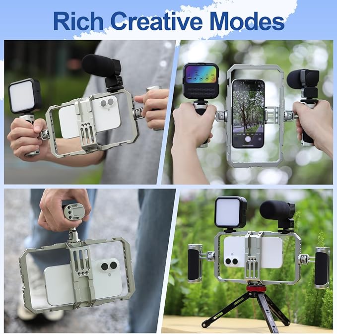 Leftfoto Universal Aluminum Phone Stabilizer Cage Smartphone Video Rig with Dual Handles for iPhone 17 Promax1615 Mini Pro Max 8 Plus for Samsung for Huawei Mate,for Vlogging/Video Shooting