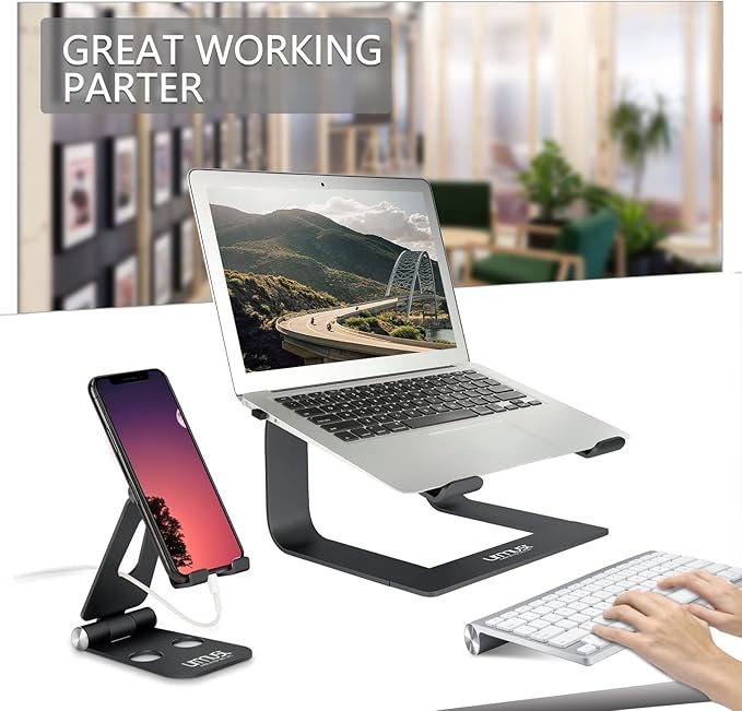 Urmust Laptop Stand for Desk - Ergonomic Computer Stand Riser Holder for MacBook Air Pro, Dell, HP, Lenovo, Samsung, Alienware Laptops 11-15.6" (Silver, Up to 15.6" Laptop)