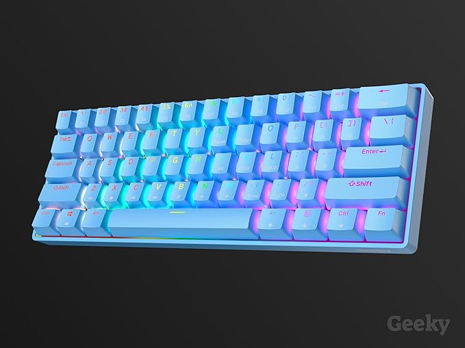 Geeky GK61 SE 60% | Mechanical Gaming Keyboard | 61 Keys Multi Color RGB LED Backlit for PC/Mac Gamer | ANSI US American Layout (Blue, Mechanical Speed Yellow)