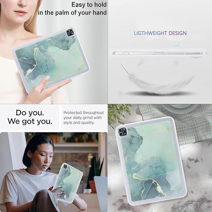 for iPad Pro 12.9 inch Tablet Case 6th/5th/4th/3rd Generation (2022/2021/2020/2018) Slim Lightweight Glitter Bling Soft TPU Back Shockproof Cover Flexible Silicone Bumper Shell,Green Marble