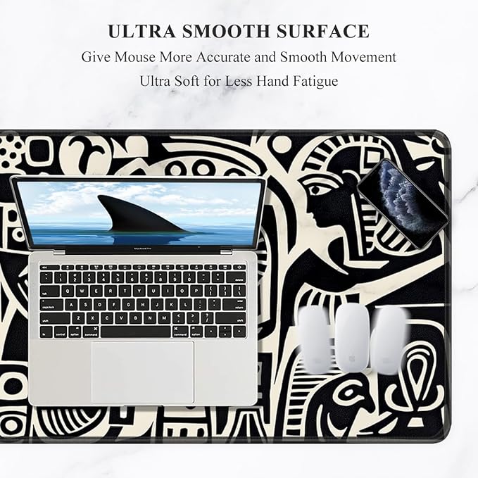 Auhoahsil Desk Mat, Ultra Large Mouse Pad, XXL Gaming Mousepad, Pretty Desk Pad, Big Extended Full Size Desktop Desk Matt for Keyboard, Laptop & Computer, 35.5 x 15.7 in, Ancient Egyptian Pattern