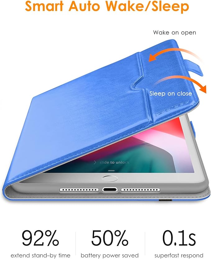 DTTO for iPad 9.7 Inch 5th/6th Generation 2018/2017 Case with Apple Pencil Holder, Premium Leather Folio Stand Cover Case for Apple iPad 9.7 inch, Also Fit iPad Pro 9.7/Air 2/Air - Royal Blue