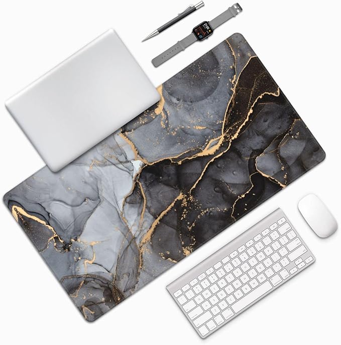 Grey and Black Marble Large Extended Mouse Pads XL Mousepad with Stitched Edges Marbling Non-Slip Rubber Base Computer Keyboard Pad Desk Mat for Home Office Desk Decor, 29.5" X 15.8"