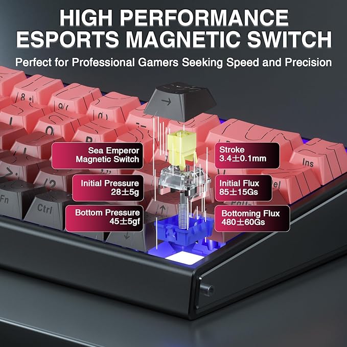 AULA Hero 68 HE 60% Gaming Keyboard Wired, Hall Effect Magnetic Switch Keyboard with 8K Hz Polling Rate, Side Printed PBT Keycaps, RGB Light Box, Customizable Web Software for PC/Mac Gamers