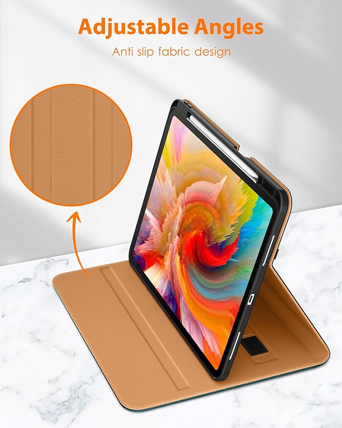 DTTO for iPad Pro 13 inch Case (M5/M4) 2025/2024, Premium Leather Business Folio Stand Cover with Pencil Holder - Auto Wake/Sleep & Multiple Viewing Angles, Built in Hand Strap & Pocket, Green