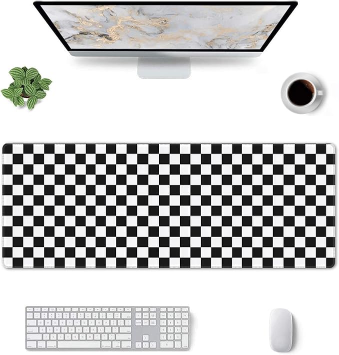 Black and Wite Checkerboard Mouse Pad Extended Large Gaming Mouse Pad XL Stitched Edges for Gamer Home Office 31.5 X 11.8 Inch