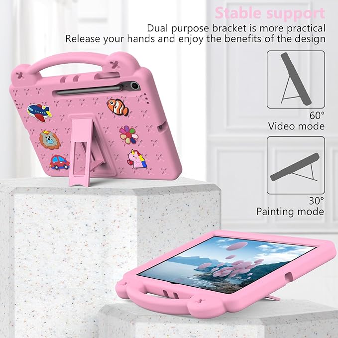 AKABEILA Compatible with Samsung Galaxy Tab S10 Lite 2025 10.9 inch Tablet Case, Kids Friendly Universal Lightweight Shockproof Protective Case with Shoulder Strap & Stand Handle Pink