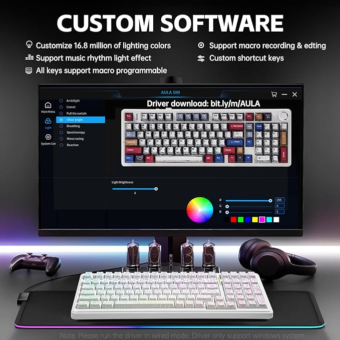 LEOBOG Aula Keyboard, F99 Wireless Mechanical Gaming Keyboards, Hot Swappable Custom Creamy RGB Backlit Computer Keyboard,BT5.0/2.4GHz/USB-C,Topographic Side-Printed Keycaps, Switch