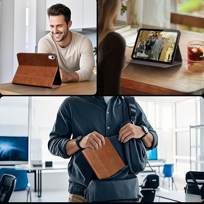 Gexmil Leather Case for iPad mini 7 (A17 Pro) 2024 / iPad mini 6 Generation 2021 8.3 Inch,Premium Cowhide Cover with Adjustable Stand, Auto Wake/Sleep,Vegetable Tanned Brown