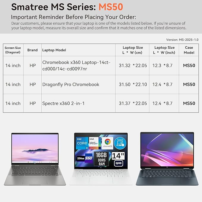 Smatree MS50 Hard EVA Protective Sleeve Case with Stand Compatible for 14 inch HP Chromebook x360 Laptop-14ct-cd000/14c-cd0097nr, for HP Spectre x360 2-in-1/Dragonfly Pro Chromebook