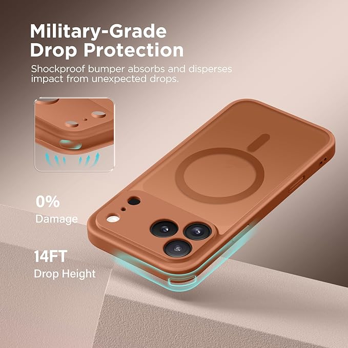 CAPRARO Magnetic for iPhone 17 Pro Case, Upgraded [Full Camera Protection] [Compatible with MagSafe] Protective Translucent Matte Women Girl Phone Case Cover, Dark Orange