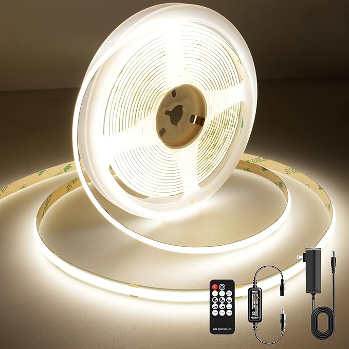 AXMOTUT COB LED Strip Light with Remote, Dimmable 16.4FT/5M Flexible High Density LED Light,4000K Natural White 2400LEDs Super Bright LED Light Strip CRI 90+ for Bedroom,Kitchen,DIY Home Decoration