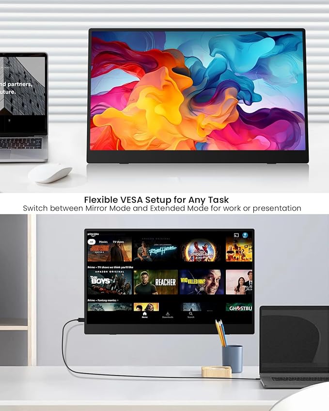 15.6" Portable Monitor, 1.38lbs Ultra-Light Laptop Screen Extender, 60Hz 1080P FHD IPS Travel Display with Stable VESA Mount & Smart Cover, USB C/HDMI Plug & Play External Screen for Mac Phone PS5