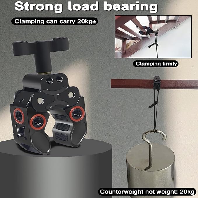 Super Clamp, Camera Clamp Mount with Locating Pin for ARRI Standard, 1/4"-20 & 3/8"-16 Thread Versatile Strong C Clamp Accessories Compatible with Gopro/Monitor/LED Lights/Flash/Microphone