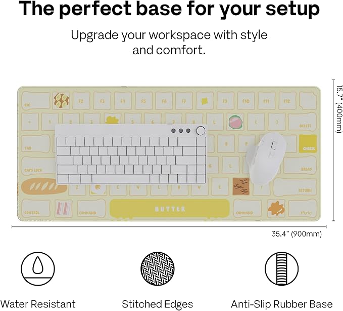 Pixio Mouse Pads - 36 x 16 inch XXL Buttery Keys Yellow Multifunctional Large Desk Mats for Gaming, Office, Desktop Anti-Slip Waterproof Washable Computer Mouse Mat