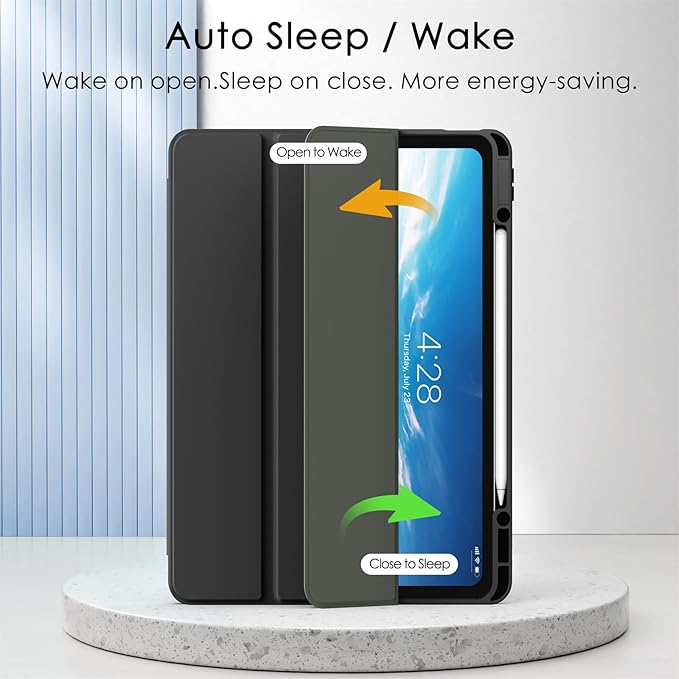 Soke for New iPad Air 13 Inch Case (M3 2025/M2 2024) with Pencil Holder, [Auto Wake/Sleep + Camera Protection] Shockproof Cover with Clear Transparent Back for Apple iPad Pro 12.9", Black
