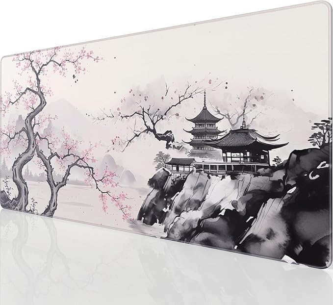 KTRIO Large Gaming Mouse Pad Desk Mat, Superior Micro-Weave Cloth, Non-Slip Rubber Base, Stitched Edges, Water-Resistant, for Gamer, Office & Home, 31.5 x 15.7 Inch, Zen Sakura
