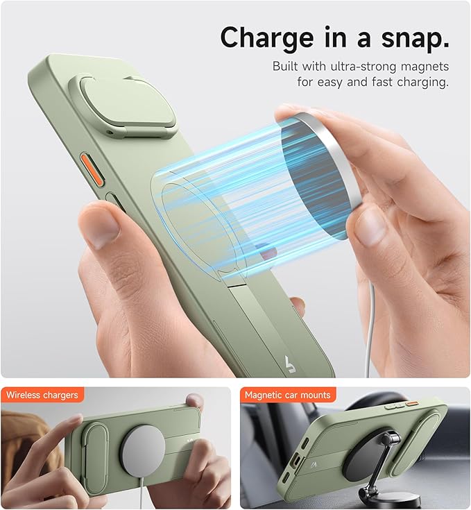 SURITCH for Google Pixel 10 Pro XL Phone Case, Compatible with MagSafe, Protective Cover with Camera Cover & Adjustable Metal Kickstand for Pixel 10 Pro XL 2025 -Sage Green