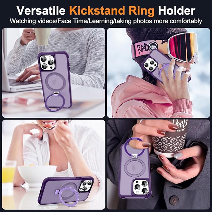 SKYLMW Compatible with iPhone 11 Pro Max Case with Invisible Magnetic O-Ring Stand Military-Grade Translucent Case for iPhone 11 ProMax 6.5" [Compatible with Mag-Safe][Great Grip Feeling], Purple