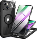 Miracase Glass Series Designed for iPhone 14 Plus Case 6.7 inch, Upgrade Full-Body Magnetic Clear Case with Built-in 9H Tempered Glass Screen Protector,Compatible with MagSafe, Black