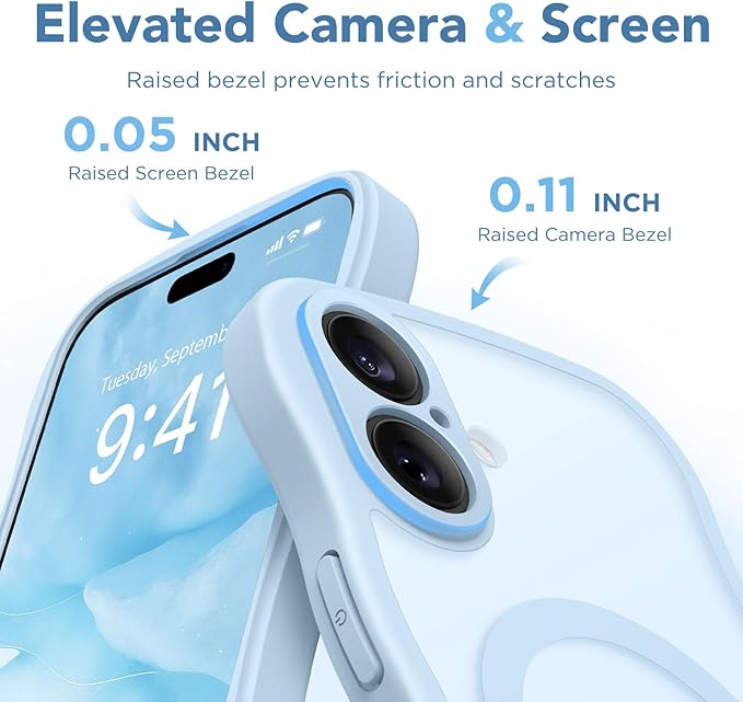 CAPRARO Magnetic for iPhone 17 Case for Women Girls, Upgraded [Full Camera Protection] [Compatible with MagSafe] Cute Wave Translucent Matte Phone Case for iPhone 17, Light Blue