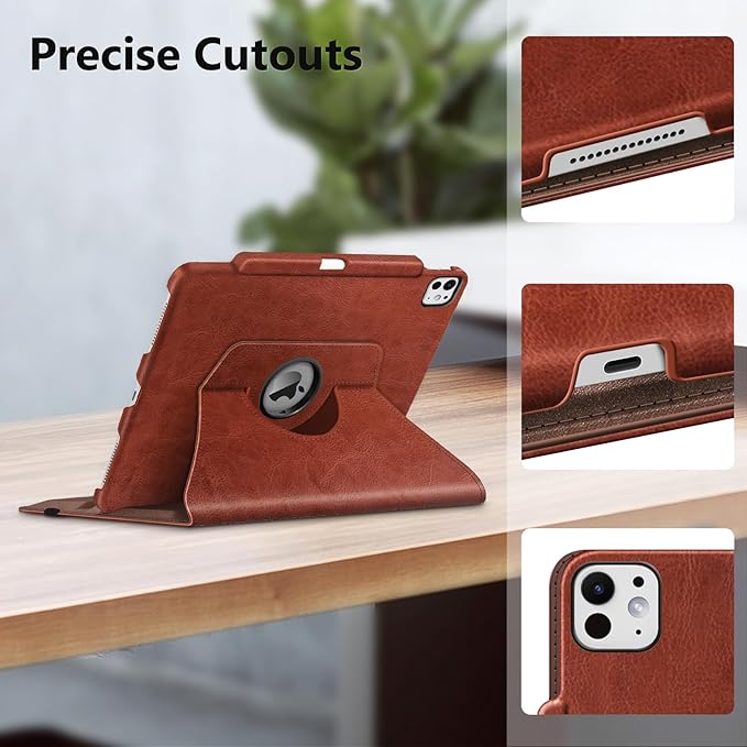 Fintie Rotating Case for iPad Pro 13-inch (M5) 2025 / (M4) 2024 with Pencil Holder - 360 Degree Swiveling Protective Stand Cover with Auto Wake/Sleep, Brown