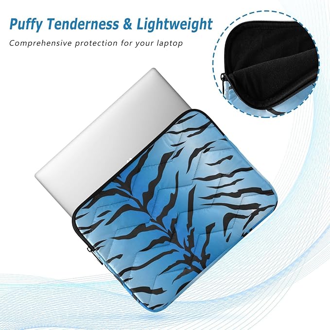 Laptop Case Sleeve, Blue Tiger Stripes Black Pattern Shockproof Protective Computer Carrying Cover, Briefcase Handbags 15-16 inch Laptop Sleeve Bag
