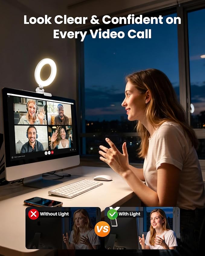 Ring Light for Laptop Desk Clip On,Small Computer Video Conference Lighting with Stand for Phone/Webcam/Monitor,5" Portable Mini LED Selfie Light Desktop for Zoom Meeting/Video Call/Recording(White)