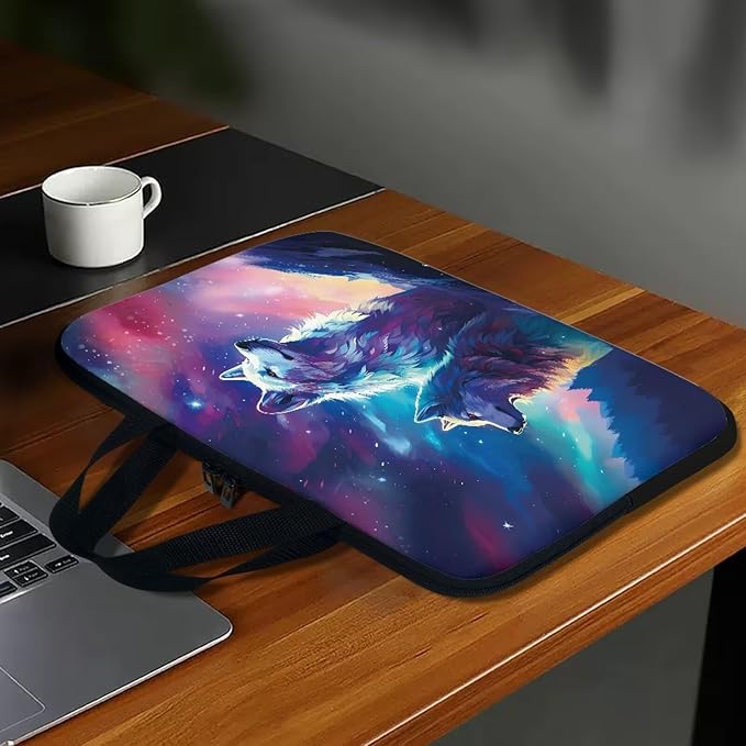 Galaxy Wolves Laptop Sleeve for Women, 13 Inch Laptop Sleeve with Handle Protective Travel Carrying Case for 10-17 Inch Computer, Notebook, Chromebook, Tablet Bag