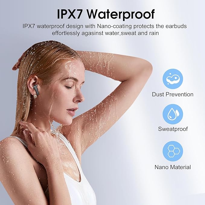 Wireless Earbuds, Bluetooth 5.4 Headphones with 3D Bass Stereo Sound, 40H In-Ear Buds with 4 ENC Noise Cancelling Mic, Ultralight Bluetooth Earbuds USB-C LED, IP7 Waterproof Earphones for Android iOS
