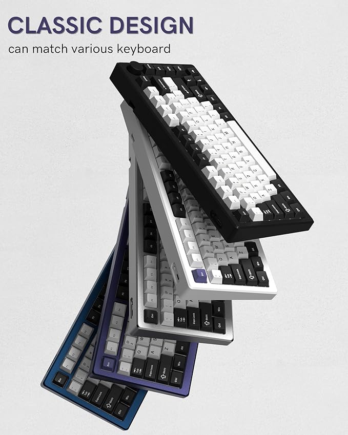 Womier Double Shot PBT Keycaps Set 138 Keys, Cherry Profile Custom Keycaps 60 65 75 100 Percent for 61/64/68/84/87/100/104/108 Retro Gaming Mechanical Keyboard (Black White2)
