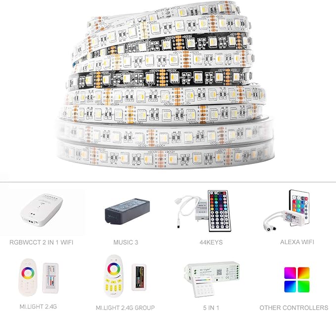 BTF-LIGHTING 5050 RGBW RGB+Warm White(2700K-3000K) 4 Colors in 1 LED Tape Light DC12V 5m 16.4ft 60LED/m Multi-Colored IP65 White 12mm PCB for Bedroom Kitchen Home Decoration(No Adapter or Controller)