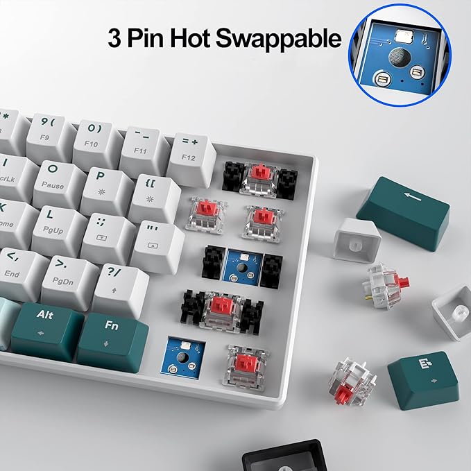 Fogruaden 60% Wireless Mechanical Keyboard, Hot Swappable USB-C Wired/Bluetooth Keyboard with RGB Backlit for Win/Mac, 61 Keys NKRO Gaming Keyboards, Double Shot PBT Keycaps(Red Switch, Forest)