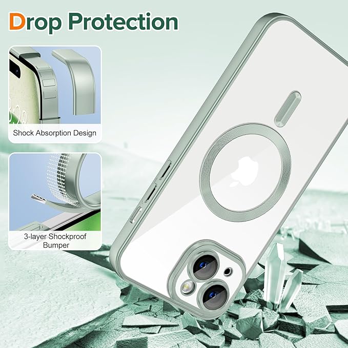 Hython Magnetic Clear for iPhone 15 Plus Case with Camera Lens Protector [Compatible with MagSafe] Luxury Plating Edge Slim Soft TPU Cover Protective Phone Case for iPhone 15 Plus 6.7", Matte Mint