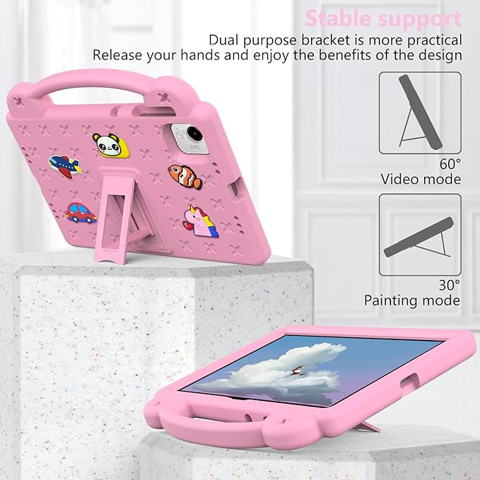 AKABEILA Compatible with Honor Pad X9a 2025 11.5 inch Tablet Case, Kids Friendly Universal Lightweight Shockproof Protective Case with Shoulder Strap & Stand Handle Pink