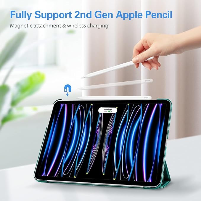 ProCase for iPad Pro 11 Inch Case 2022/2021/2020/2018(4th/3rd/2nd/1st Generation), iPad Pro 11" Slim Stand Hard Back Cover Shell Smart Folio Compatible with Pencil/Support Auto Wake/Sleep -Emerald