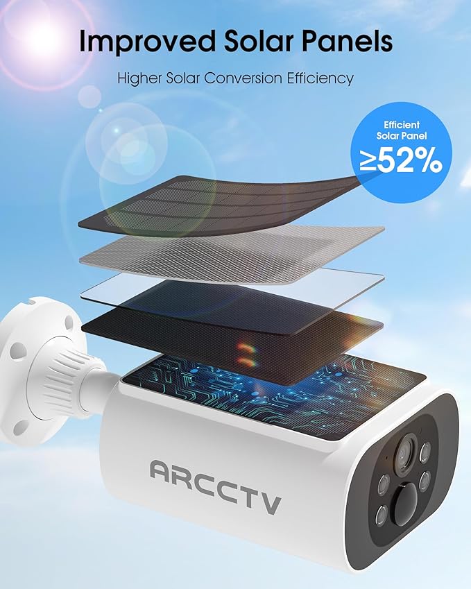 ARCCTV Solar Security Cameras Wireless Outdoor, Add on C3 Base, No Subscription 2K Cameras for Home Security Camera System, Continuous Power, Color Night Vision, PIR Sensor, IP65 Waterproof