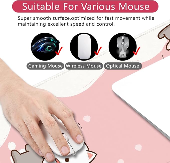 Pink Large Gaming Mouse Pad Cat Desk Mat Cute Mouse Mat 35x15.7x0.12 inch Women Extra Large Desk Pad (Pink -4)