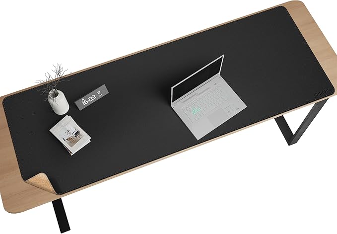 Chihein 55” x 20” Cork & PU Leather Desk Mat (Black) - Huge Mouse Pad, Double Sided Waterproof Desk Pad Protector for Gaming, Office, Home