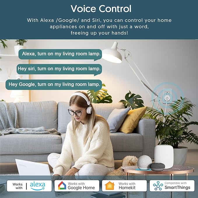Smart Plug, Matter Compatible, Matter Hub Required, Easy Setup(FFS:Frustration-Free Setup), Work with Alexa, Google Home, Apple HomeKit(Siri)& SmartThings, 2.4 GHz Wi-Fi only (2 Pack)